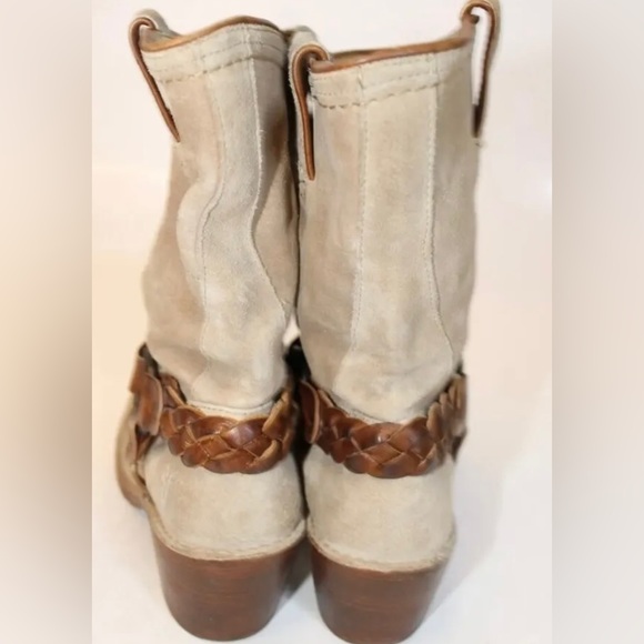 Frye Womens 10 B Carmen Braided Harness Western Riding Slouch Tan Ankle Boots - Picture 6 of 14